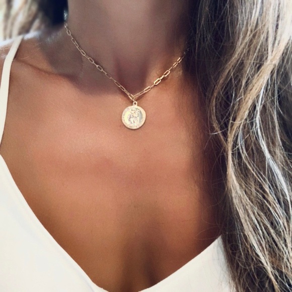 14k Gold Filled Saint Christopher Choker Necklace - Picture 14 of 16